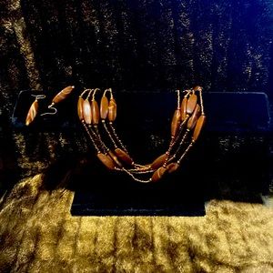 Brown Marble Like Necklace w/ Earrings